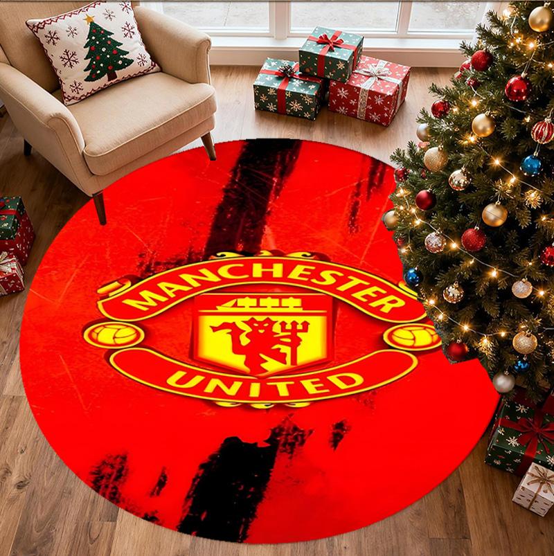 Manchester United F.C Pattern Round Rug, Indoor/Outdoor Mat, for Picnic, Gameroom, Bedroom, Office, Living Room, Home Decor Carpet, Birthday Gift