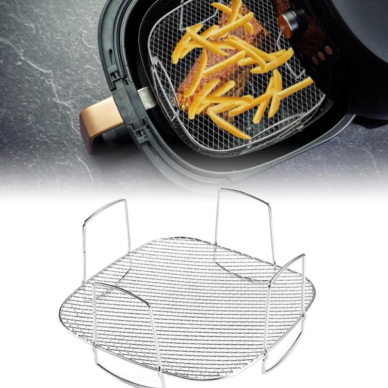 304 Stainless Steel Square Air Fryers Basket Insert Dishwasher Safe Grill Rack For Cooking Baking And Food Dehydration