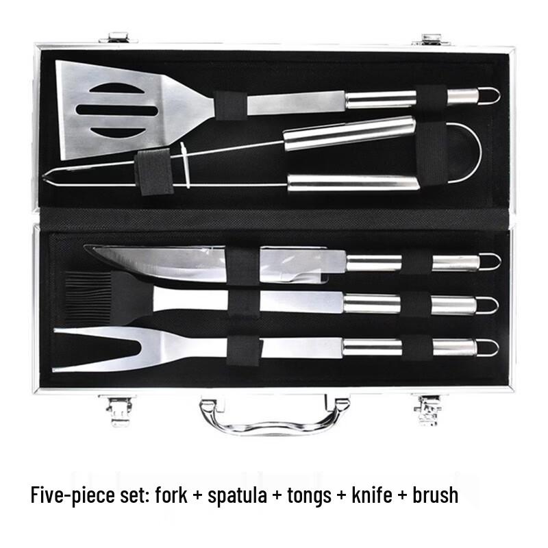 4-elementowy zestaw narzędzi do grilla ze stali nierdzewnej, outdoor, w aluminiowej walizce