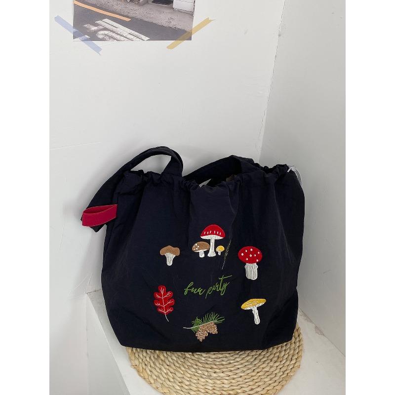 New letter printing bag women's large-capacity nylon shoulder bag casual versatile portable drawstring tote bag