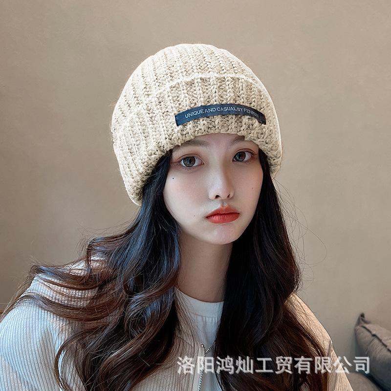 Knitted hat for women, warm in autumn and winter, thickened ear protectors, cute in winter, showing a small face, and fashionable wool hat.