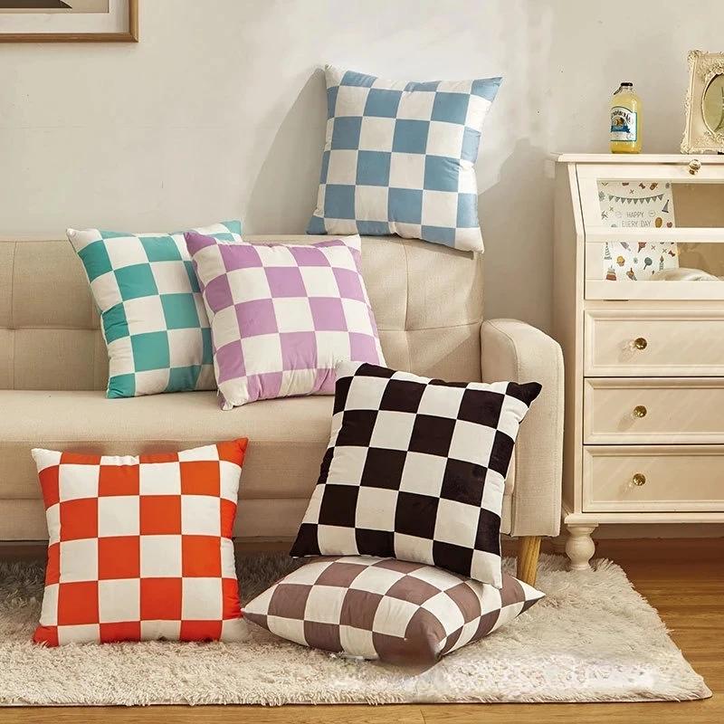 Fashion Checkerboard Plaid Cushion Cover Pillowcase Sofa Seat Bed Retro Home Decor