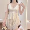 Hollow-Out Floral Camisole Shorts Pajama Set: Women's Fresh, Fashionable, Summer Sexy Loungewear