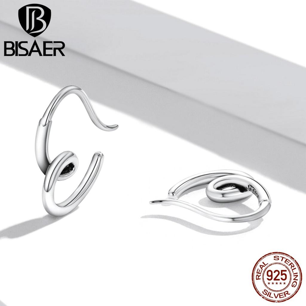 Bisaer 925 Sterling Silver Simple Heart Stud Earrings for Fashion Women Wedding Party Anniversary Jewelry