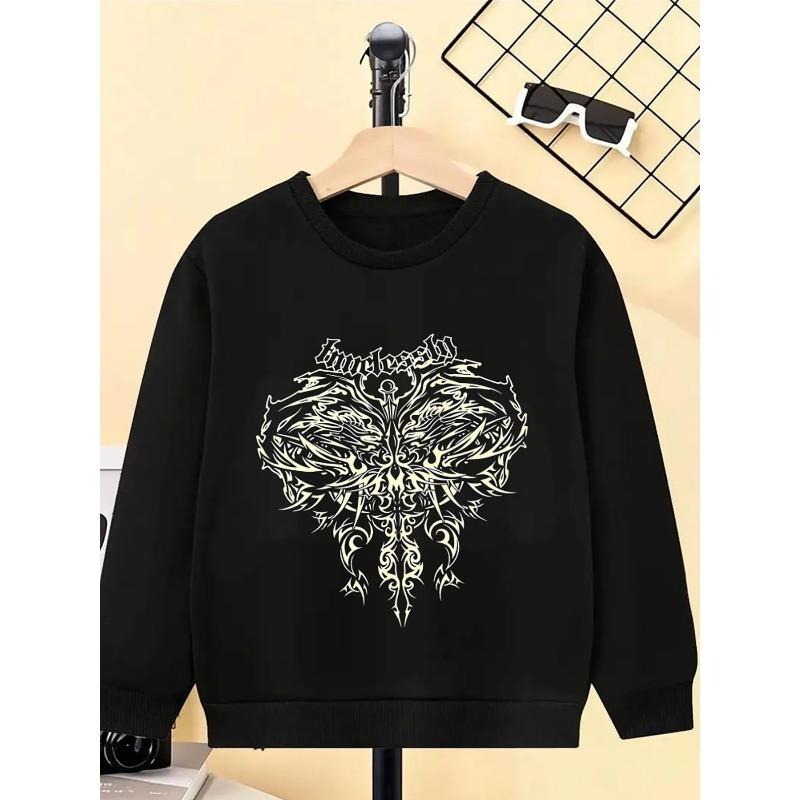 Kids Sweatshirt Hoodie for Girls with a Round Neck - Features a Detailed Tribal Wing Pattern, Suitable for Machine Washing