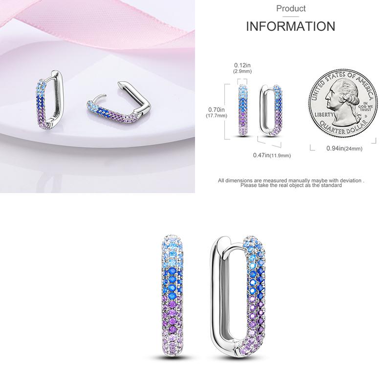 Sparkling Blue Zircon Hoop Earrings Pave U Shape Star Devil Eyes Circle S925 Drop Earring Fit Original Party Jewelry