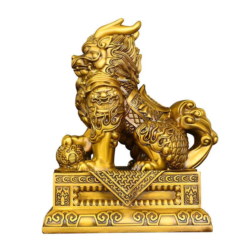 1 Pair of Brass Qilin Ornaments for Prosperity and Blessings Home Living Decor