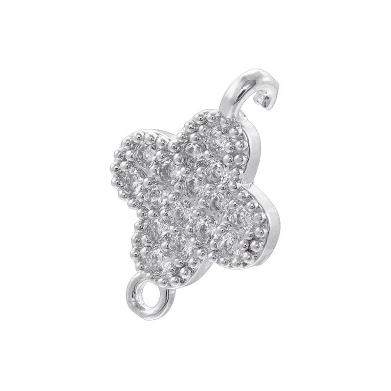 Light Luxury Copper Inlaid With Colored Diamonds Four-Leaf Clover Double Hanging Hole Hand Diy Bracelet Necklace Flower Connection Accessories Vs573