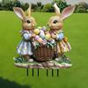 2D Easter Bunny Garden Stand Flat Printing, Acrylic Bunny Statue with Basket, Outdoor Lawn and Garden Decoration, Easter Theme