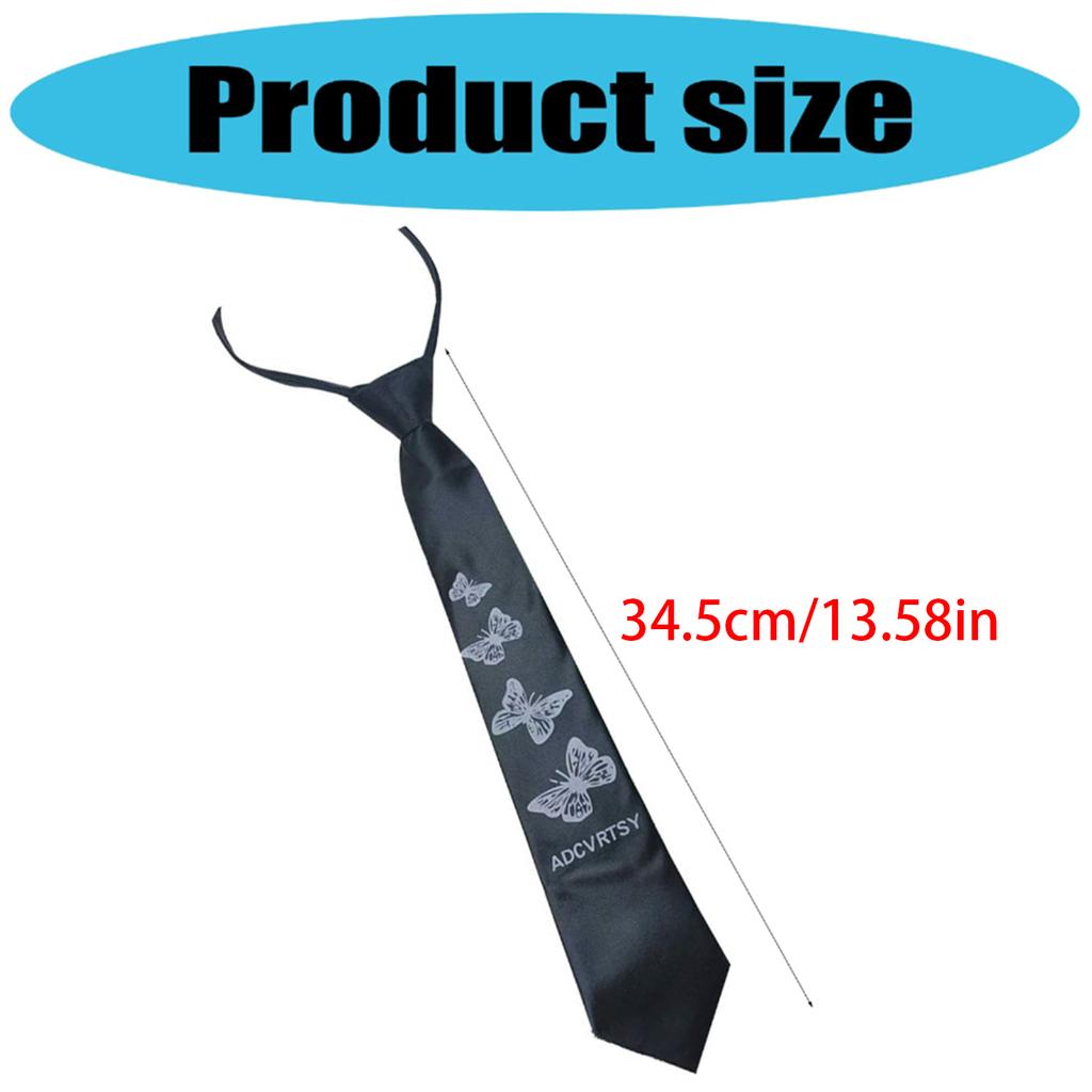 Unisex Japanese Campus Neck Tie Elegant Butterfly Floral Print Zippers Pre Tied Tie for Student Uniform and Shirt Collar