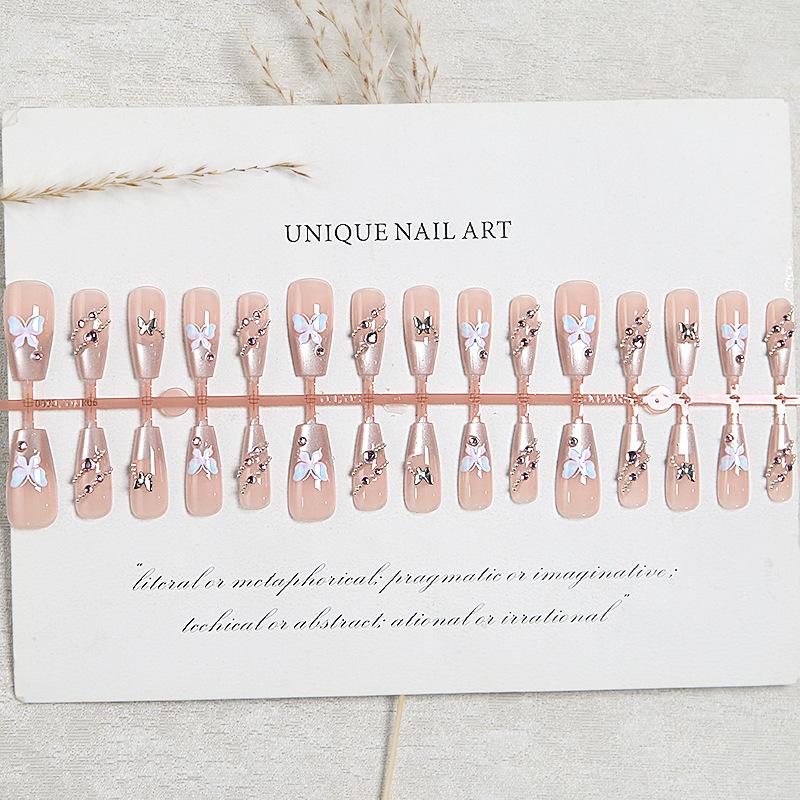 Hand-worn Nail Piece Whitening Three-dimensional Sweet Gradual Change Bow Nail Wear Fake Nails