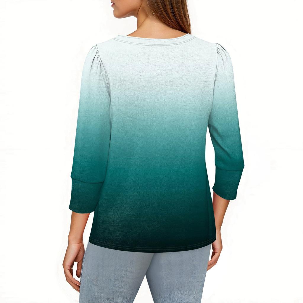 Damenmode Lässig 3/4 Ärmel Print Hemd Damen V-Ausschnitt Oberteile