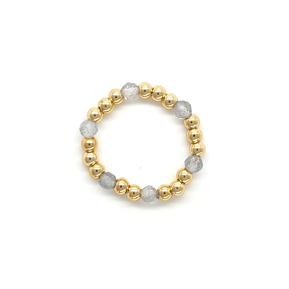 

Vlen Bohemian Natural Stone Beaded Stackable Rings for Women 18K Gold Plated Elastic Finger Rings Casual Daily Jewelry Gifts Elastic Stretch