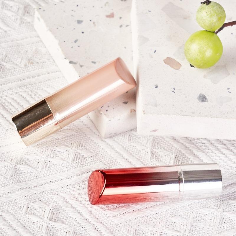 Pink Gradient Round Snap-On Lipstick Tube, Empty Refillable Lip Balm Container, Cosmetic Packaging