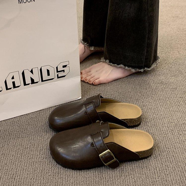 Platform-soled Boken Shoes with One Foot, Leather Bag Head and Half Slippers, Women's Outer Wear 2025 New Autumn Ugly Boken Slippers