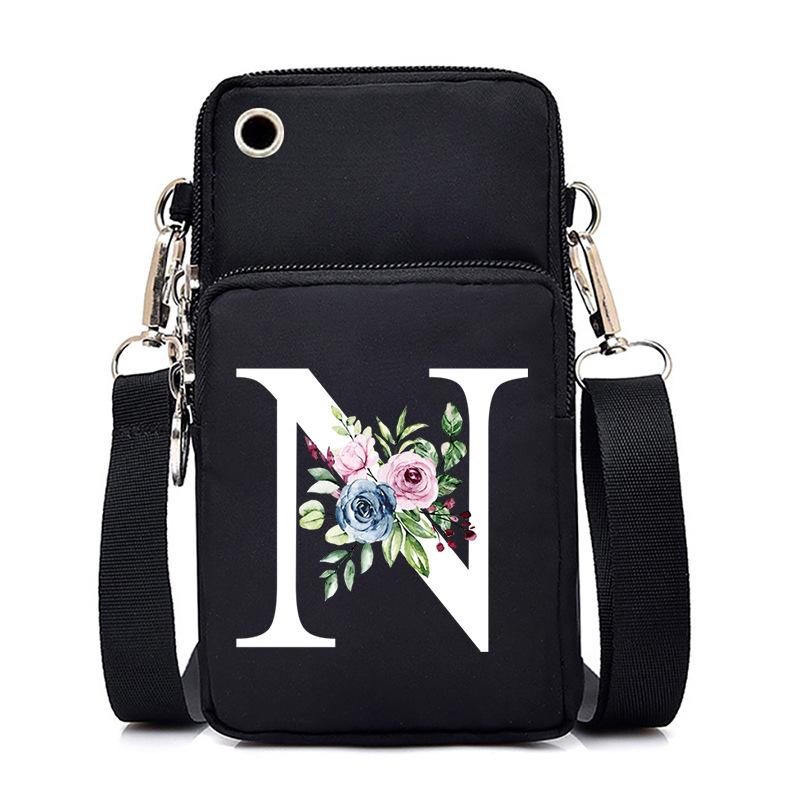 New Letter-printed Black Oblique Span Bag, Mobile Phone Bag, Light To Carry, Vertical Length and Width Change Bag