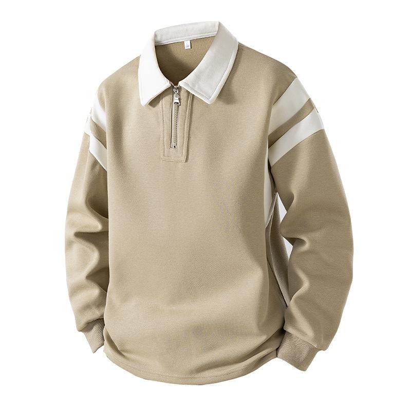 Men S American Vintage Half Zip Polo Sweatshirt Loose Contrast Color Casual Top