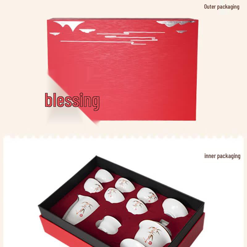 Elegant Gold Inlaid Jade White Porcelain Kung Fu Tea Set