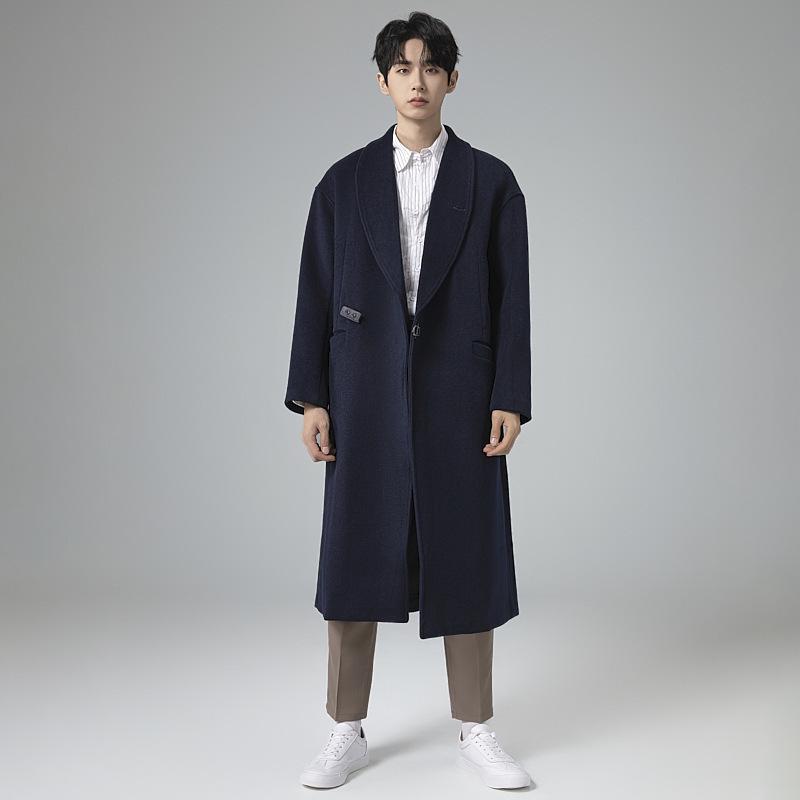 Men's High-Grade Wool Cashmere Over-the-Knee Windbreaker Coat, Plus Size