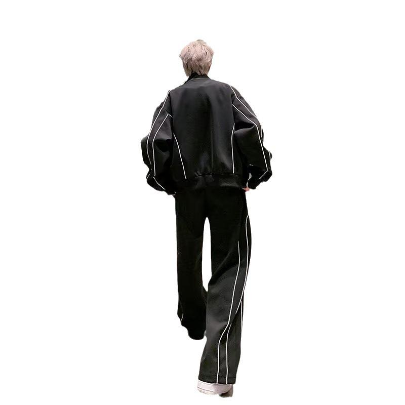 Men's High-End Casual Sportswear: Loose Cardigan Jacket & Wide-Leg Pants Two-Piece Set