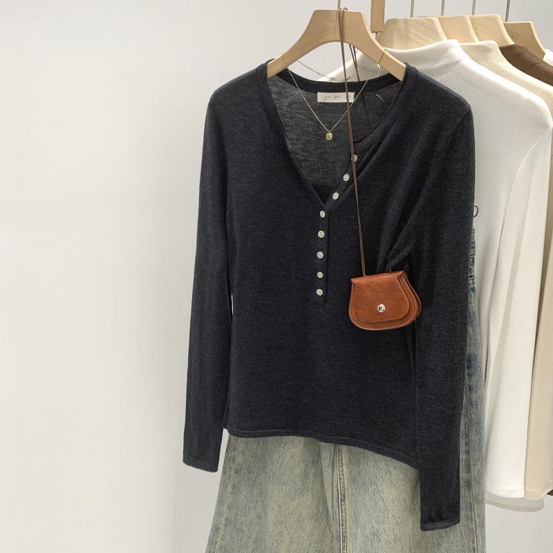 

Henry Collar Long-Sleeve Women s Base Layer Top: A High-End, Stylish T-Shirt for Autumn/Winter 2025 Large