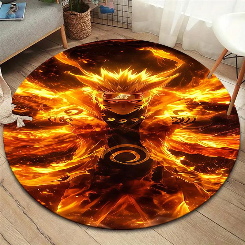Naruto Fire Sage Mode Round Area Rug Carpet Rug For Living Room Bedroom Sofa Playroom Decor Nonslip Floor Mat