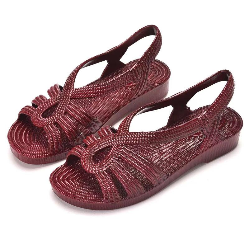 

Fashion Women Summer Autumn Solid Color Slip Resistant Comfortable PVC Sandals Flat Fashion Red Oil Slippers 41