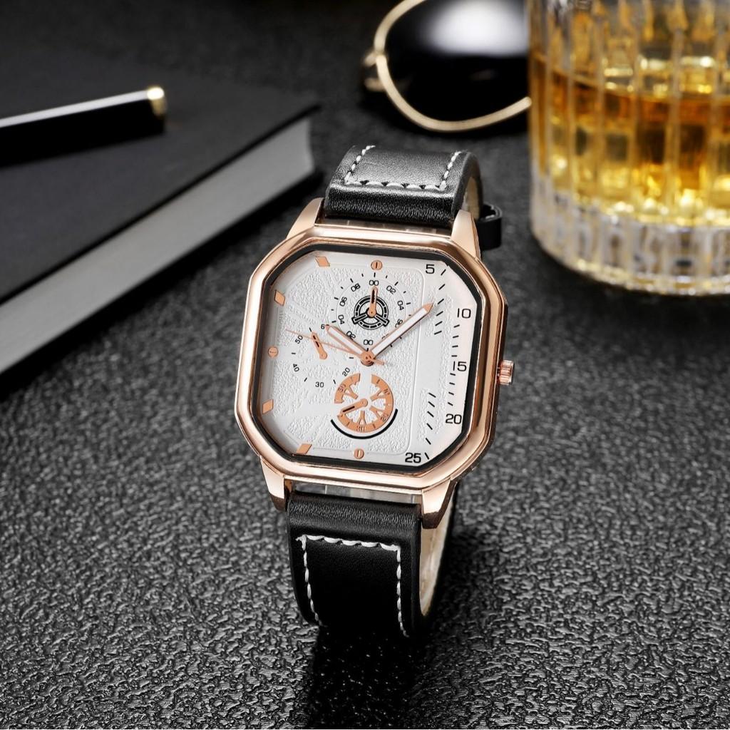 Business Watch Mens Leather Quartz Wristwatch With Minimalist Dial For Formal Wear