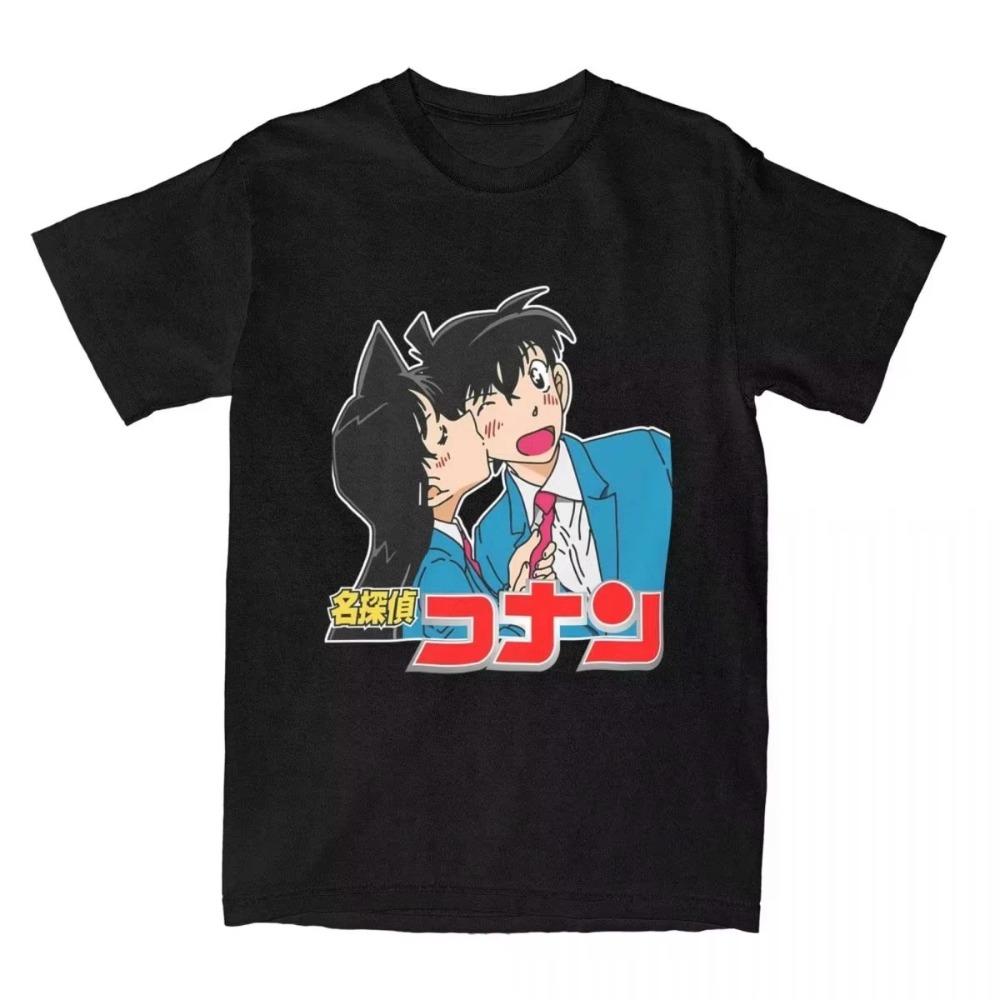 Detective Conan Manga Panels & Poirot Cafe T-Shirt, Unisex Mystery Anime Streetwear Tee, 100% Cotton Casual Short Sleeve Top