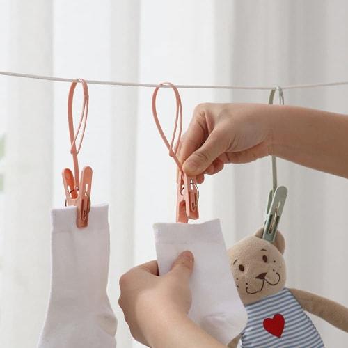 Set of 24 Clothespins In 7 Colors, with Cord, Non-Slip, Strong, for Pole Use, Futon Pegs, Plastic, for Indoor and Outdoor Drying, Non-Slip, Windproof,