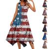 Women's Casual Fashion Round Neck Sleeveless Vintage Floral Print With Irregular Hem Mid-length Dress