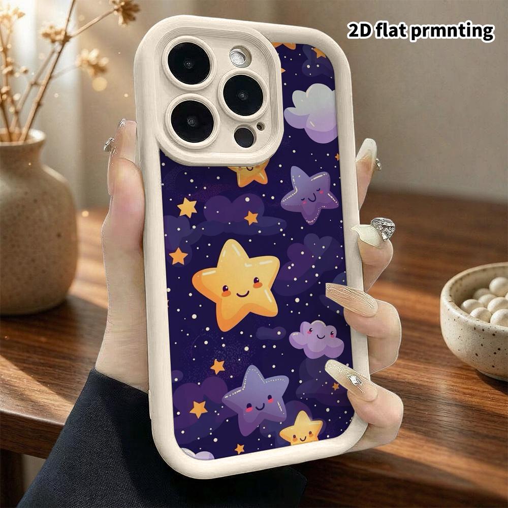 Phone case: 2D flat, suitable for iPhone 18 17 16 15 14 13 Pro protective cases, star and moon pattern, perfect holiday gift for Christmas and Hallowe