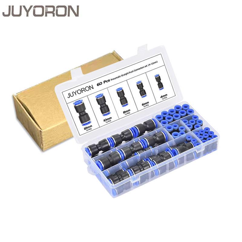 60PCS Boxed Set Air Straight Pneumatic Fittings PU Series Water Pipes Quick Release Connector Plastic Hose Couplings PU 4 6 8mm