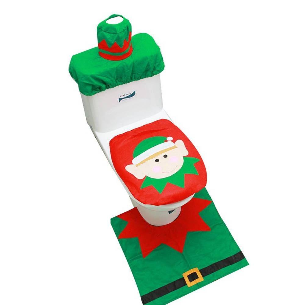 Cute Toilet Seat Cover Polyester Toilet Cover Set New Christmas Toilet Lid Cover  Christmas