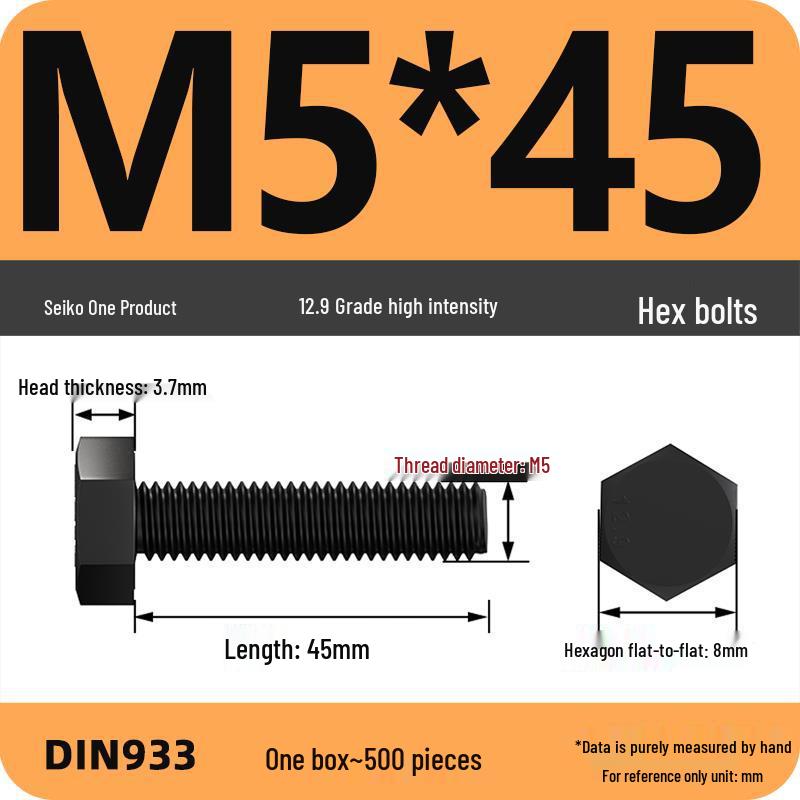 High Strength Class 12.9 Hex Bolt Set: M4-M16 Sizes