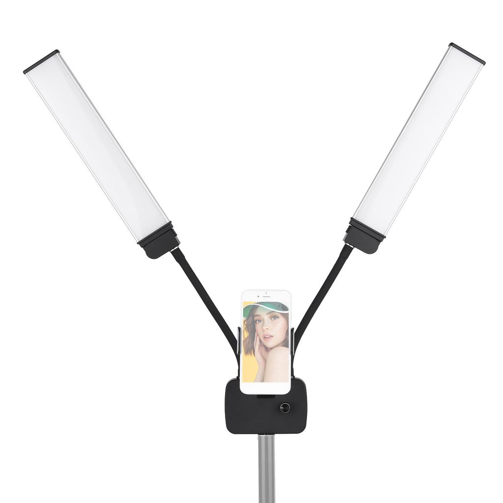 22in Double Arm Fill Light Dual Color Temperature LED Beauty Video Light with Phone Holder for Live Streaming Photography