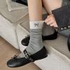 Female Autumn and Winter Lovely Cartoon Embroidery Bow In The Tube Pile Socks