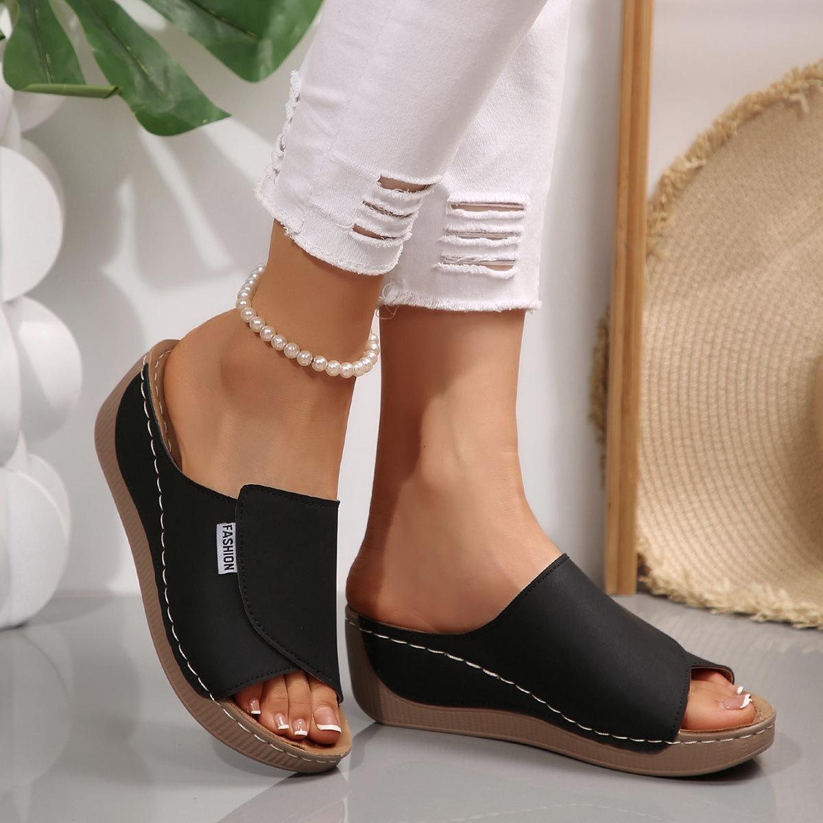 

Roman Women Wedge Sandals Mules Shoes Open-toe Platform Sandals Women Breathable Soft-soled Slippers Footwear Size36-43 43 чёрный