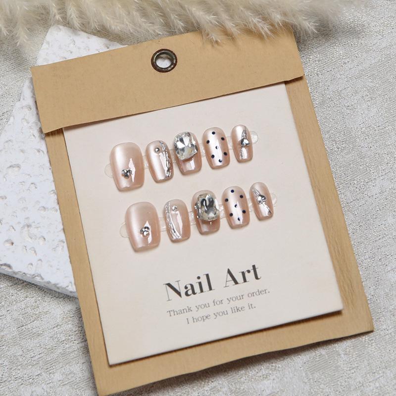 Silver Gilt Polka Dot Nail Stickers: Handmade Summer Short Tips (30 Pieces)