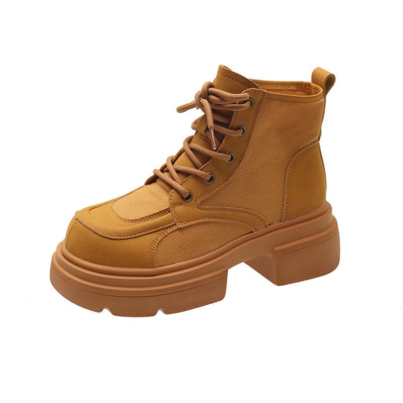 

Yueyu 2025 autumn and winter thick-soled Martin boots women s green thin splicing retro lace-up British style knight short boots 40 жёлтый