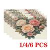 4/6pcs Rectangular Placemats - 12X18 Inch Heart-Shaped Rose Floral Non-Slip Table Mats with 2D Element Pattern Design