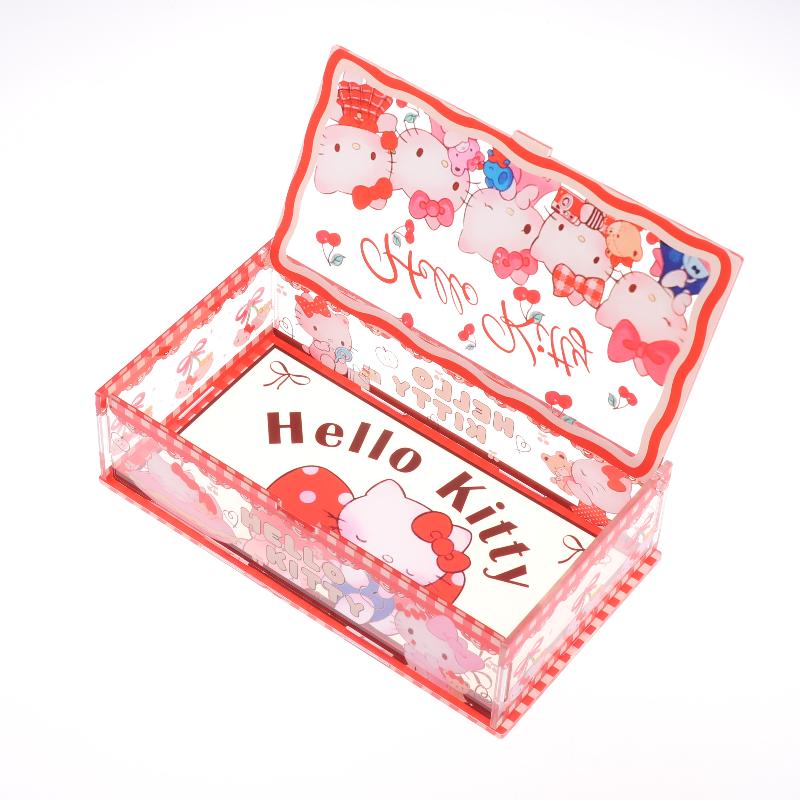 Hello Kitty Storage Box Cute Acrylic Flip Desktop Storage Box Dust-Proof Ornaments Removable Home Decora