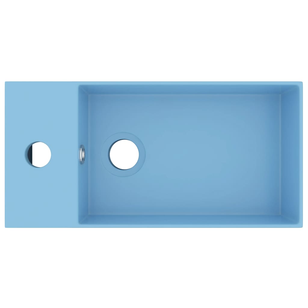 Bathroom Washbasin with Overflow Matte Ceramic Light Blue