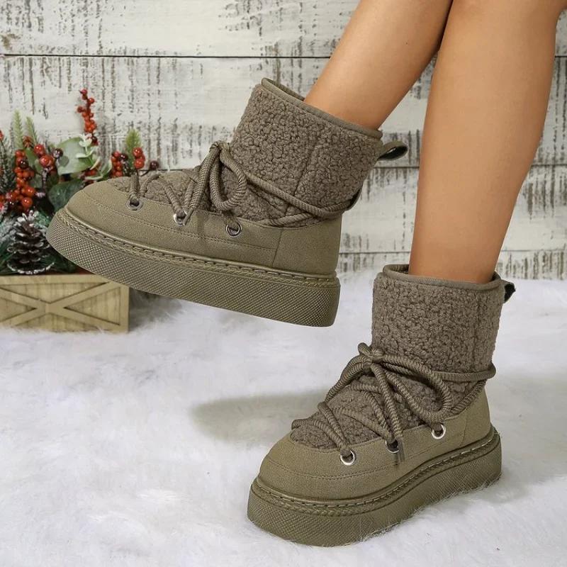 Cold-proof and Warm Winter Ladies Shoes New Lace Up Design Women’s Platform Boots Waterproof Anti-slip Fashion Short Boots