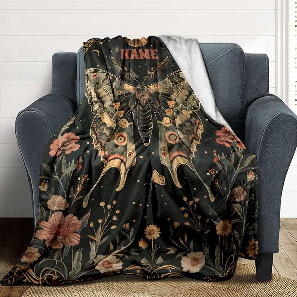 Moth And Moonlit Garden Cozy Customizable Blanket Customize Your Name Warmthful Decor For Sofa Couch Office Bed Picnics Four Seasons Universal Stylish