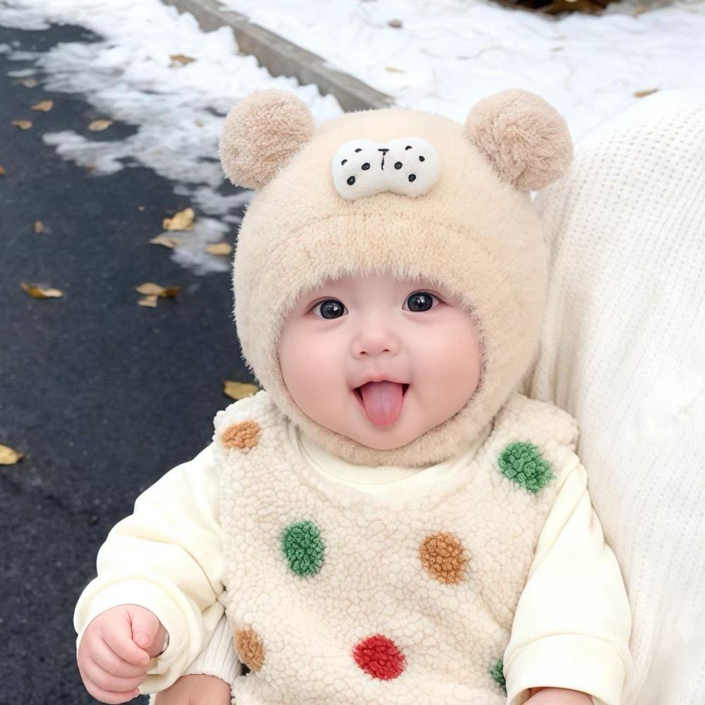 Double Pom Pom Kids Knit Hat Ear Protection Pom Pom Hat Cartoon Baby Winter Hat  for Babies