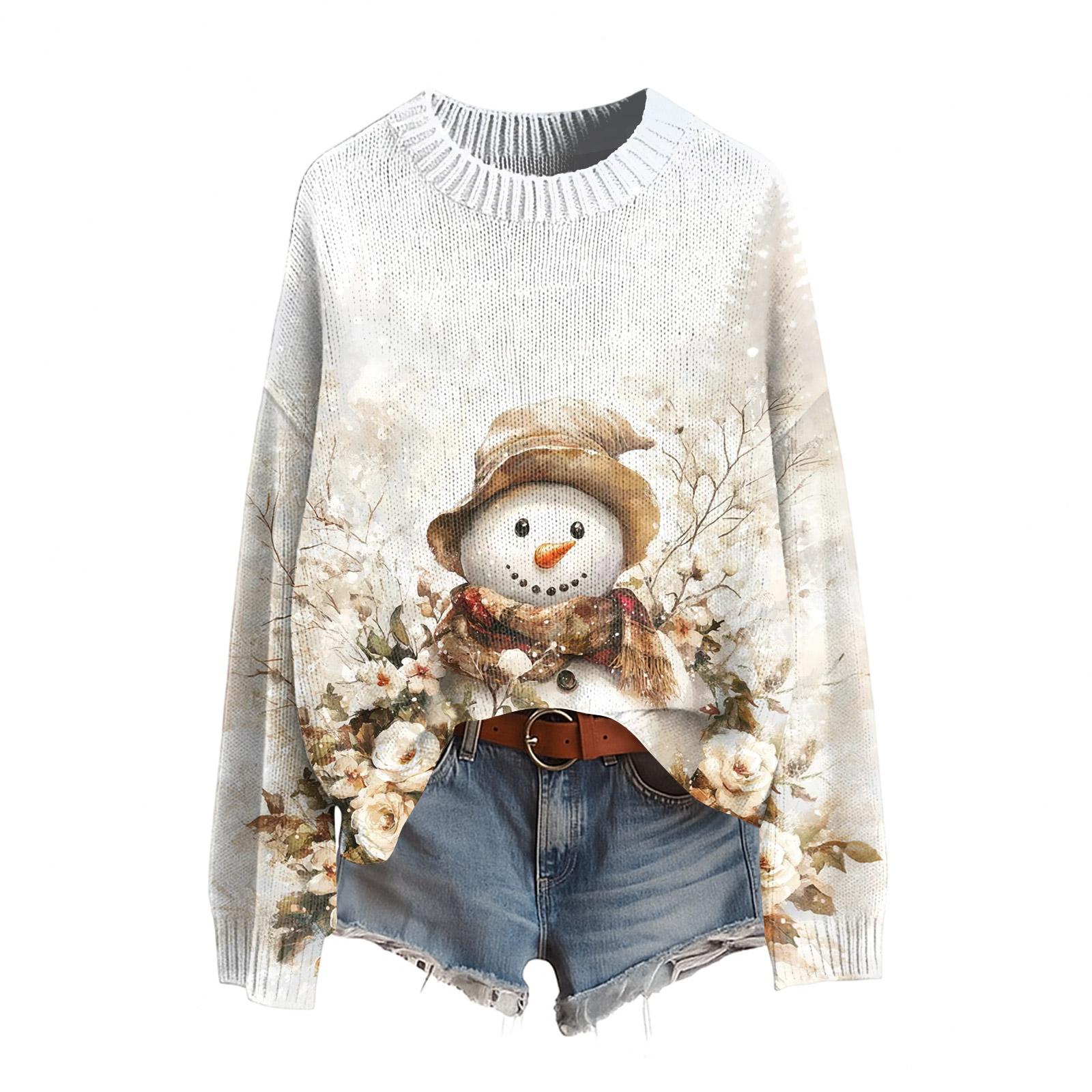 Женский смешной женский рождественский свитер с круглым вырезом рождественский джемпер рождественский наряд уродливый свитшот рождественский костюм XL белый 2529₽