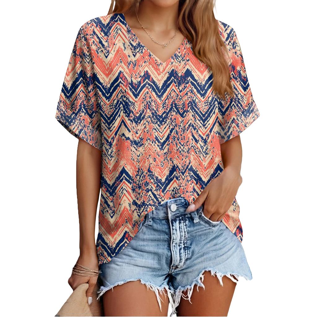 Women's Fashionable Casual Everyday Versatile Floral Print Slim-Fit Summer Short-Sleeve Top