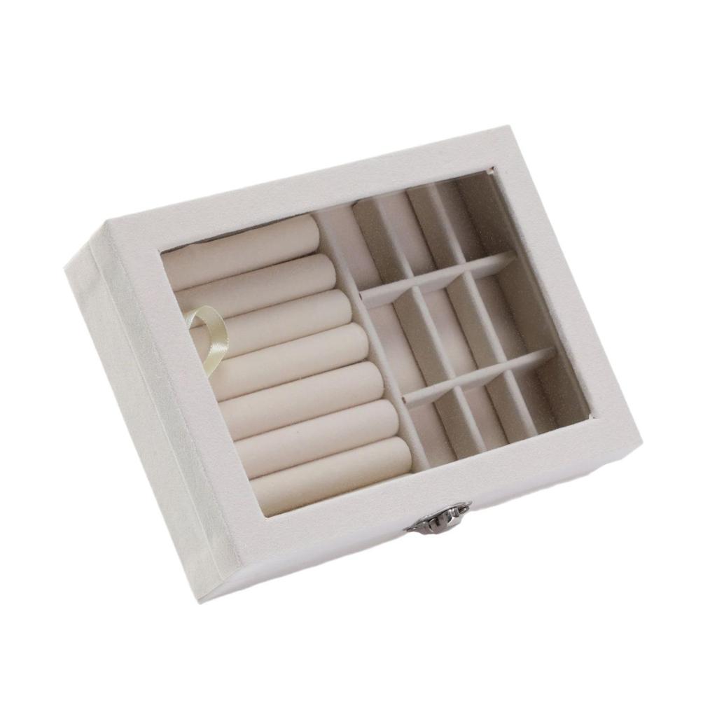 Elegant Flocked Jewelry Storage Box with Earring, Stud & Dangle Compartments - Dustproof, Portable & Transparent Ring Organizer