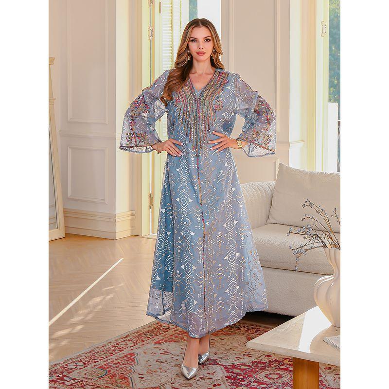 Indonesia Elegant Fantasy Bronzing Embroidery Middle East Clothing Rope Embroidery Robe Travel Formal Dress Jumpsuit Long dress Dresses